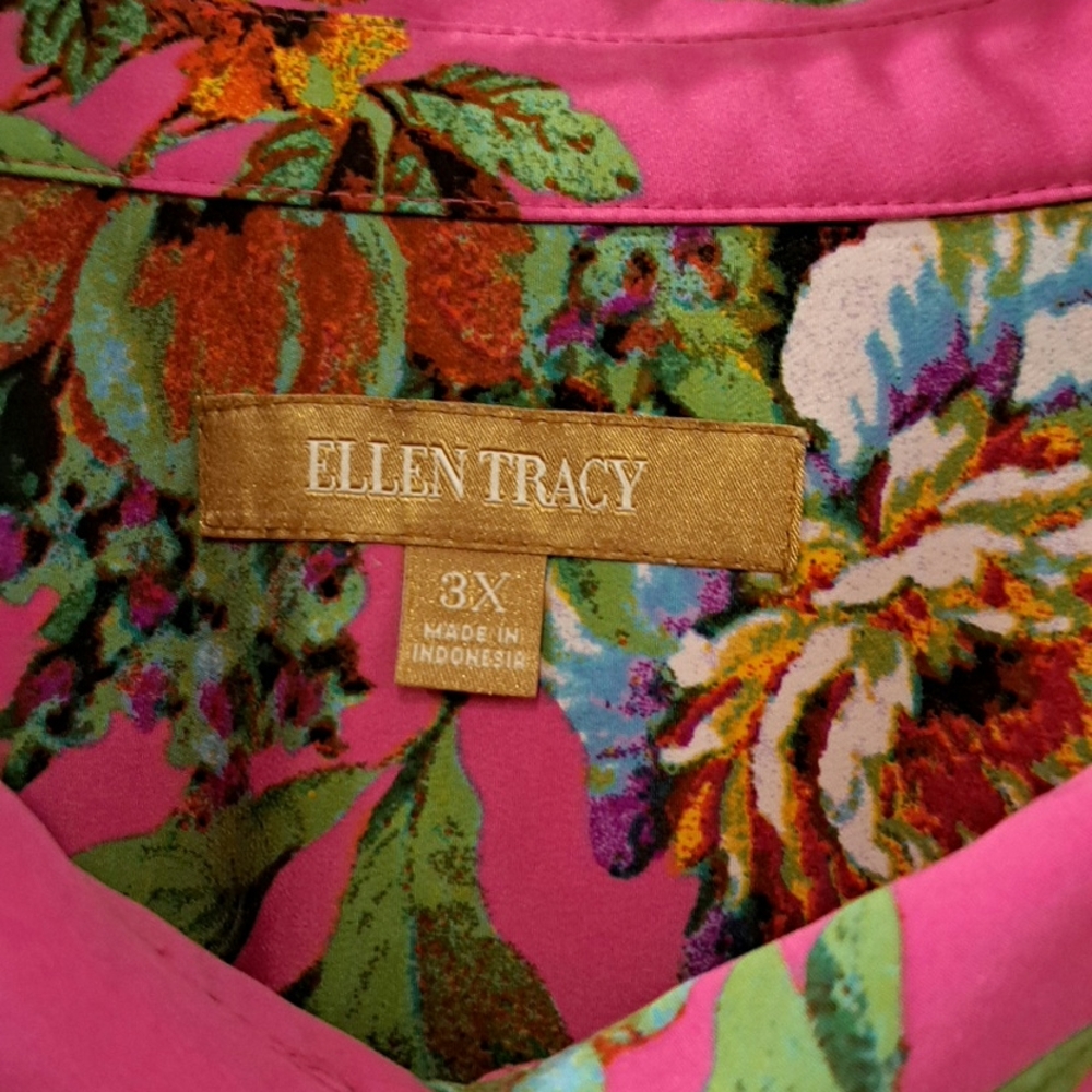 Ellen Tracy Pink Floral Blouse button casual  size 3X - Picture 4 of 13